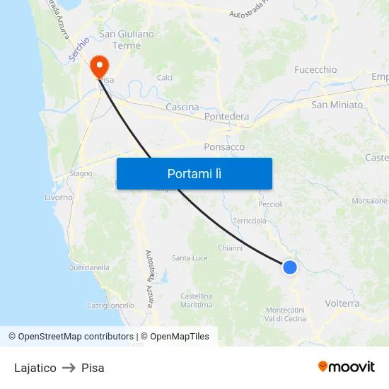 Lajatico to Pisa map