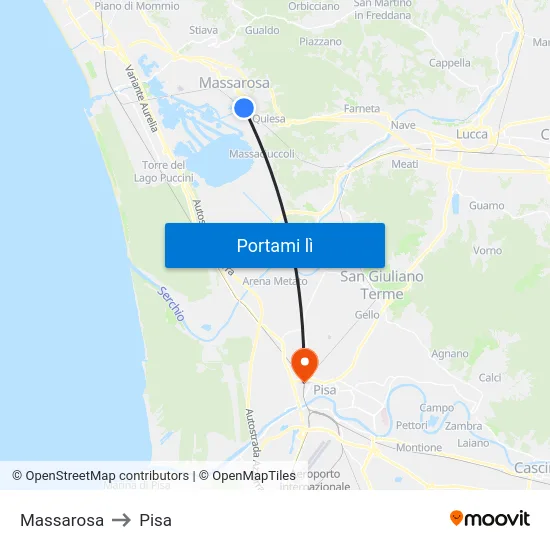 Massarosa to Pisa map