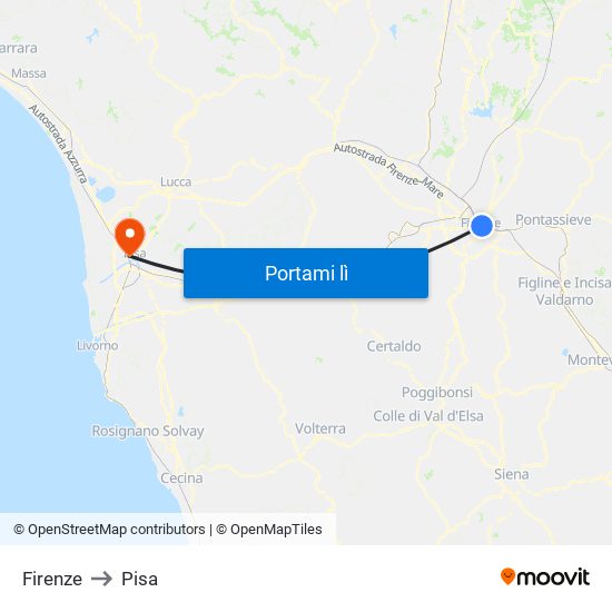 Firenze to Pisa map