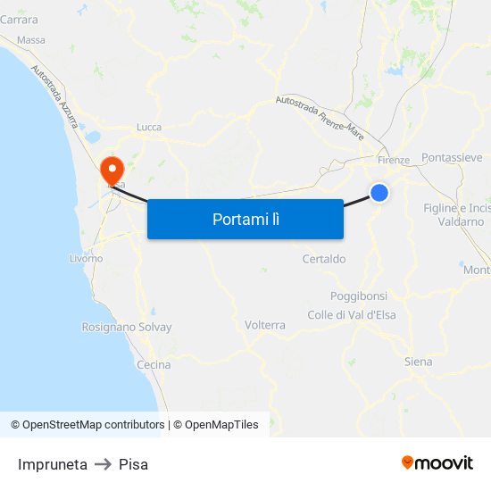 Impruneta to Pisa map