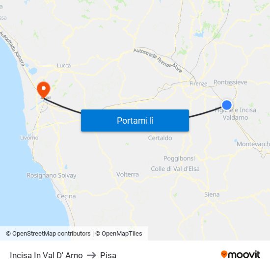 Incisa In Val D' Arno to Pisa map