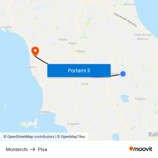 Monterchi to Pisa map
