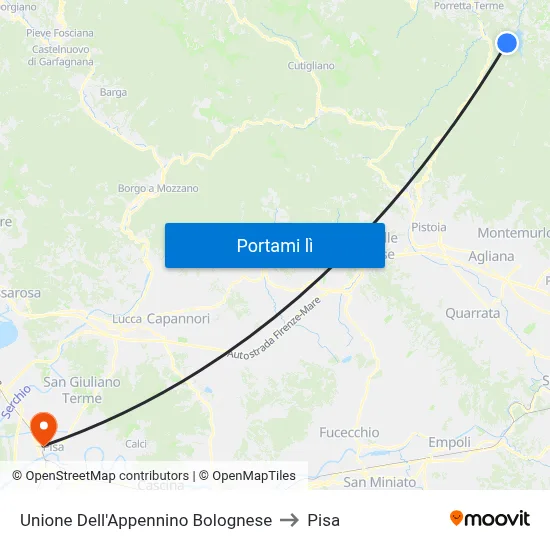Unione Dell'Appennino Bolognese to Pisa map