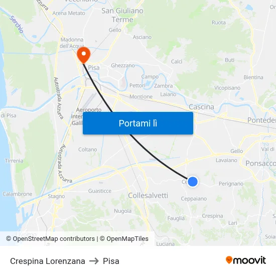 Crespina Lorenzana to Pisa map