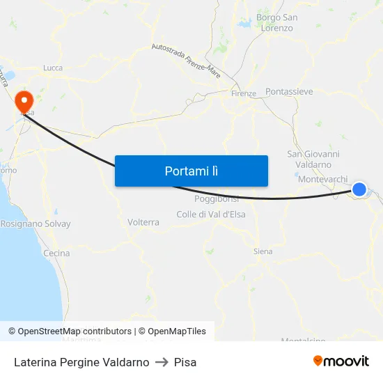 Laterina Pergine Valdarno to Pisa map