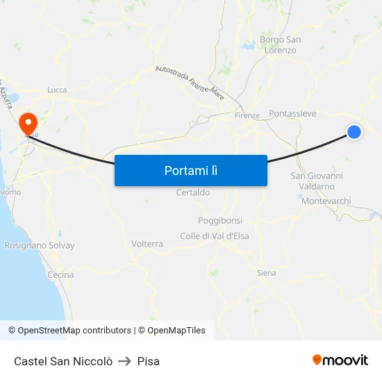 Castel San Niccolò to Pisa map