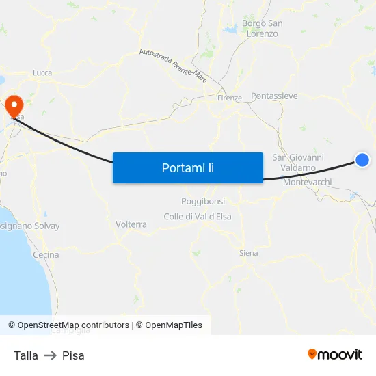 Talla to Pisa map