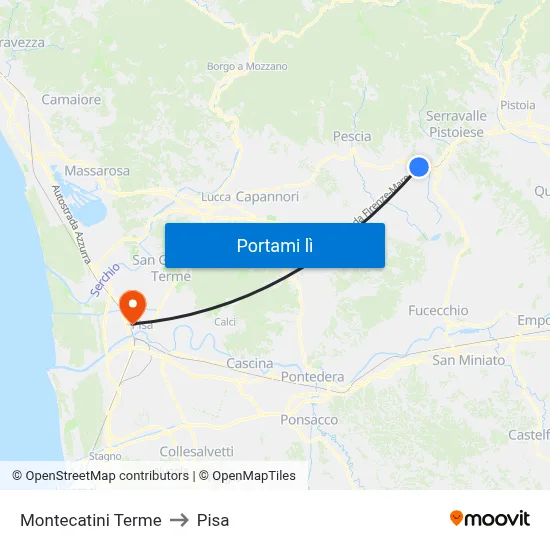 Montecatini Terme to Pisa map
