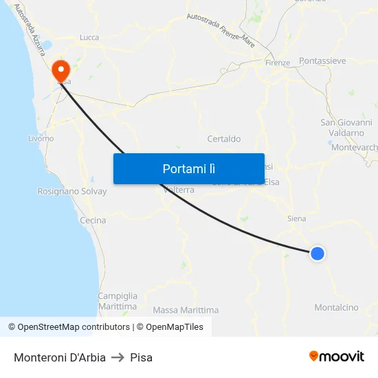 Monteroni D'Arbia to Pisa map