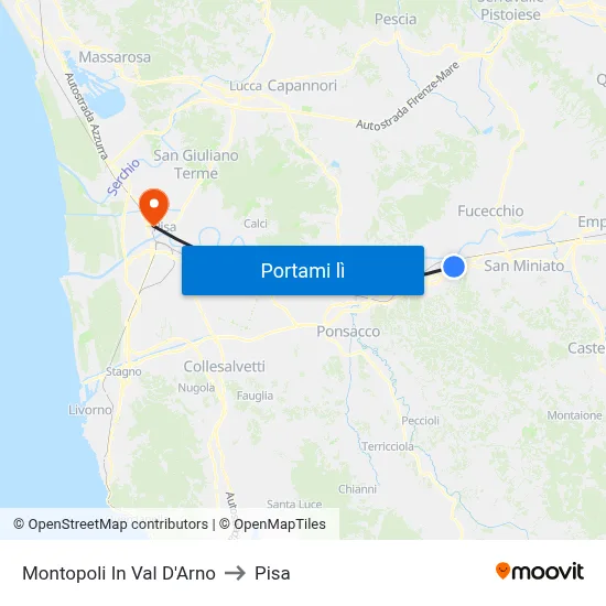 Montopoli In Val D'Arno to Pisa map