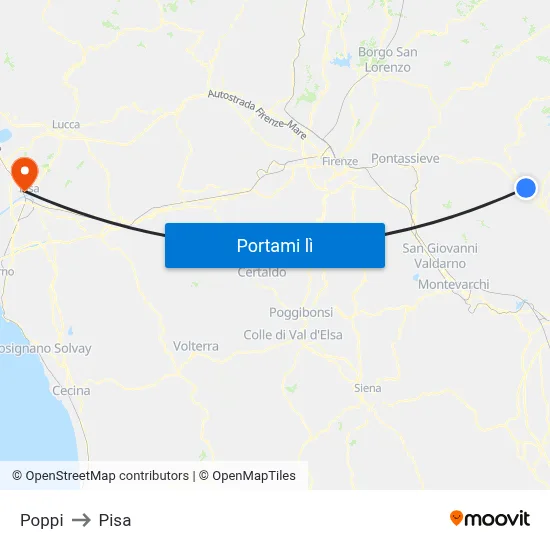 Poppi to Pisa map
