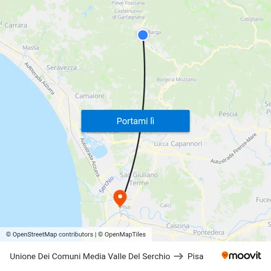Unione Dei Comuni Media Valle Del Serchio to Pisa map