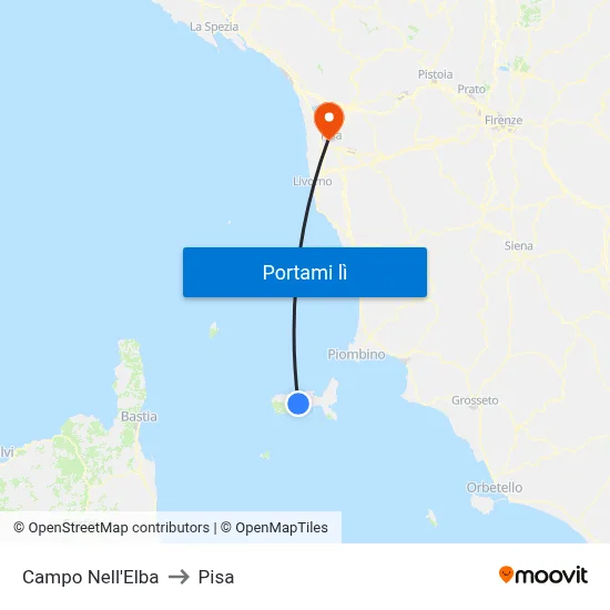 Campo Nell'Elba to Pisa map