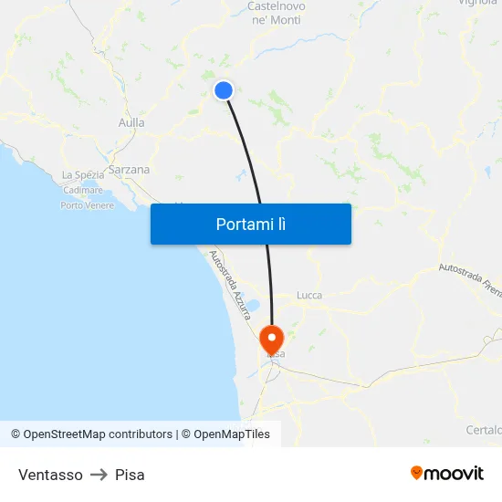 Ventasso to Pisa map