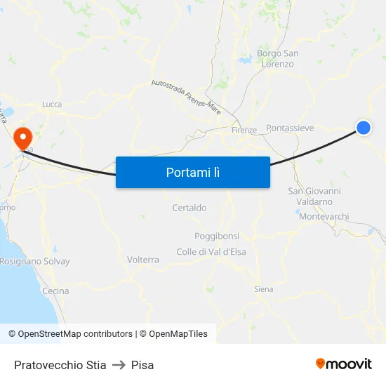 Pratovecchio Stia to Pisa map