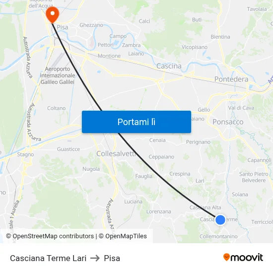 Casciana Terme Lari to Pisa map