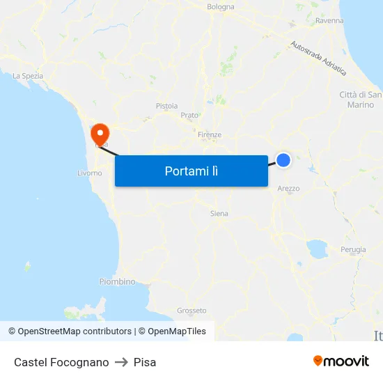 Castel Focognano to Pisa map