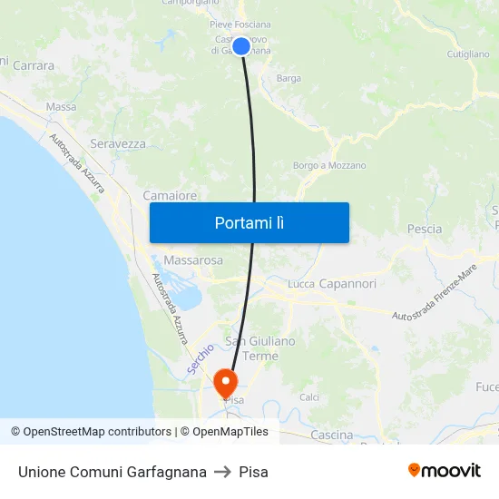 Unione Comuni Garfagnana to Pisa map
