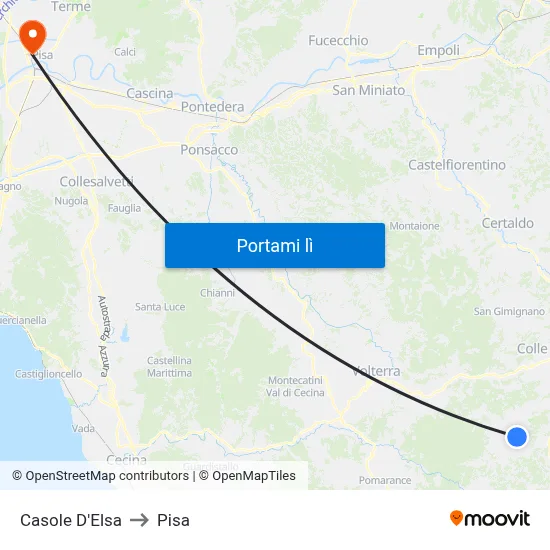 Casole D'Elsa to Pisa map