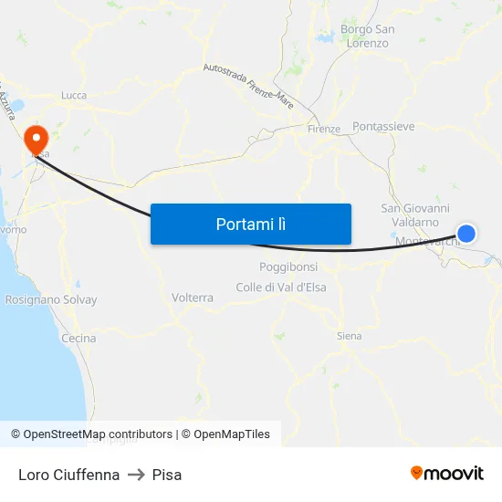 Loro Ciuffenna to Pisa map