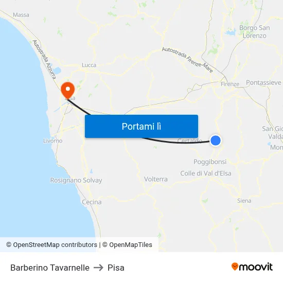 Barberino Tavarnelle to Pisa map