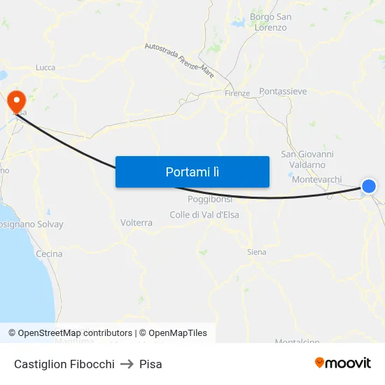 Castiglion Fibocchi to Pisa map