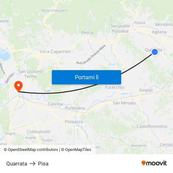 Quarrata to Pisa map
