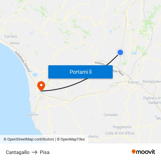 Cantagallo to Pisa map