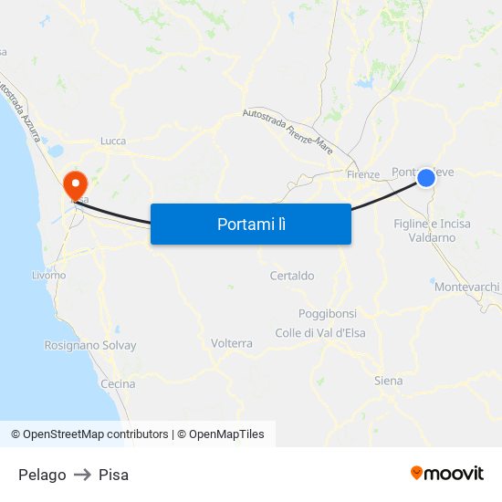 Pelago to Pisa map