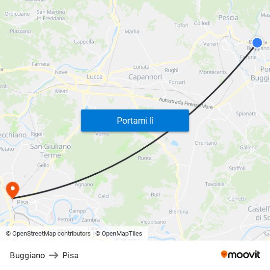 Buggiano to Pisa map