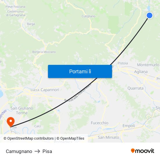 Camugnano to Pisa map