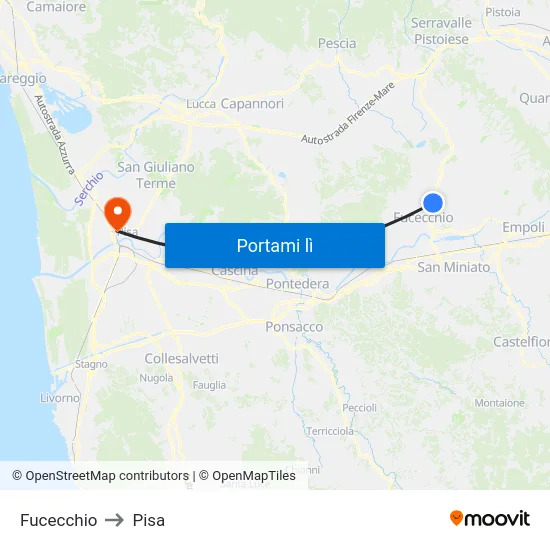 Fucecchio to Pisa map