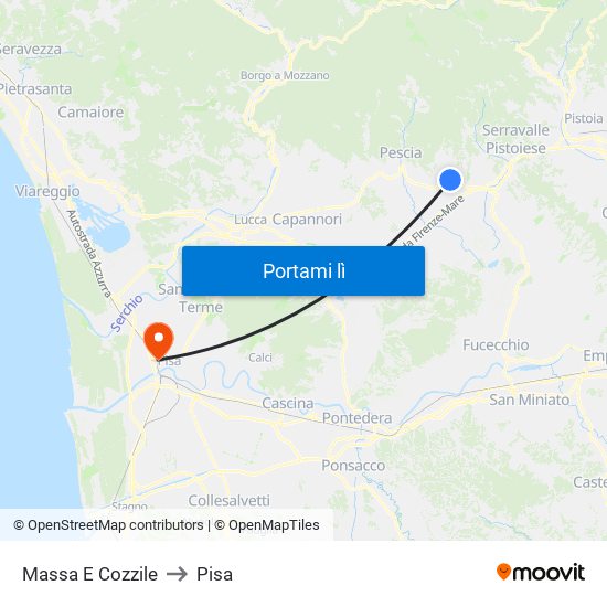 Massa E Cozzile to Pisa map