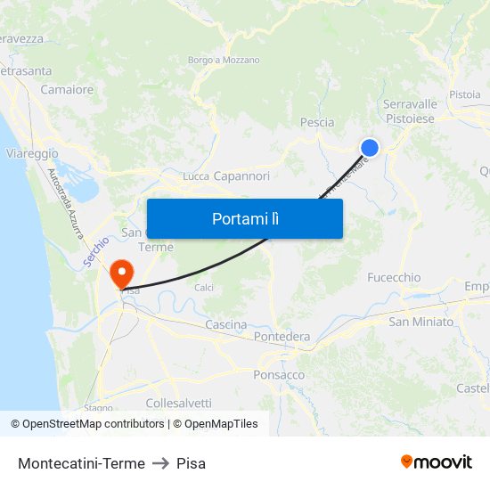 Montecatini-Terme to Pisa map