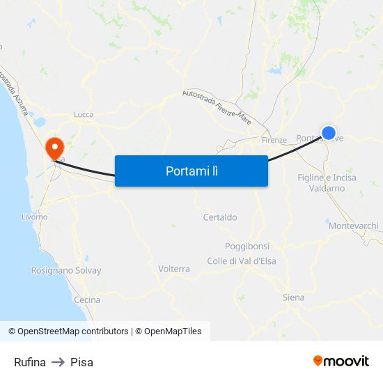 Rufina to Pisa map