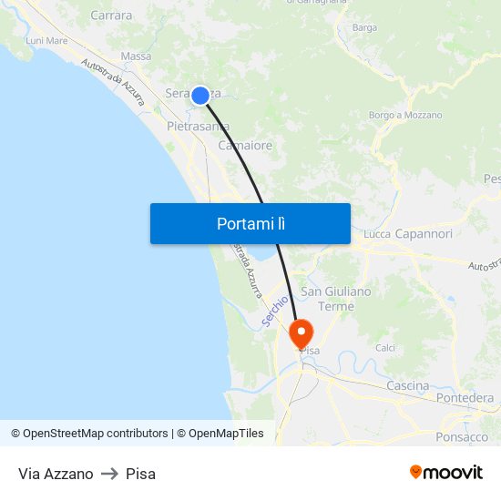 Via Azzano to Pisa map