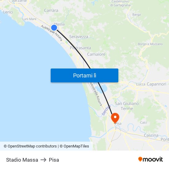 Stadio Massa to Pisa map