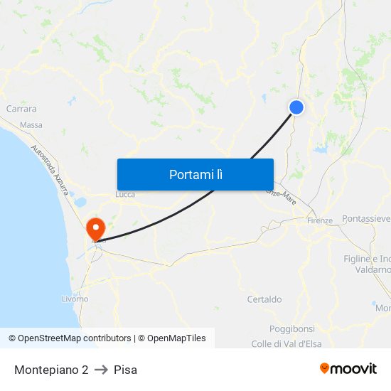 Montepiano 2 to Pisa map