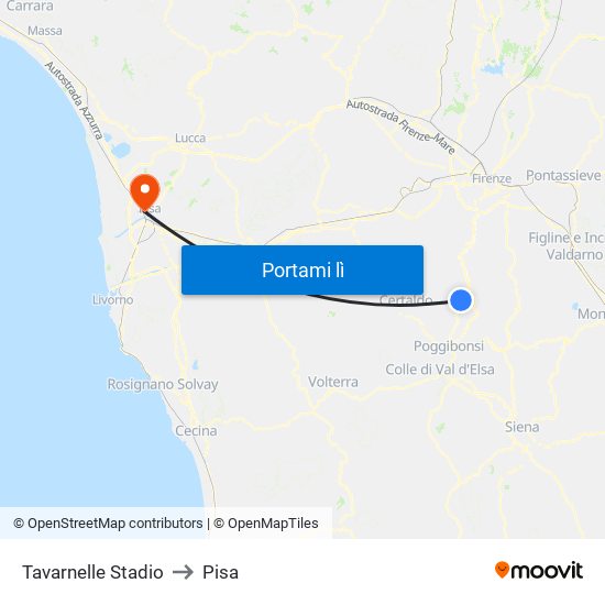 Tavarnelle Stadio to Pisa map