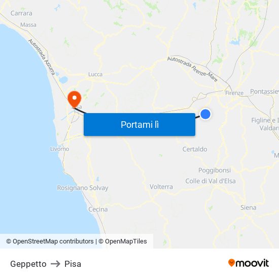 Geppetto to Pisa map