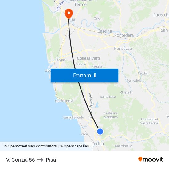 V. Gorizia 56 to Pisa map