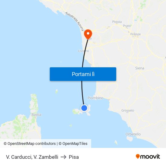 V. Carducci, V.  Zambelli to Pisa map