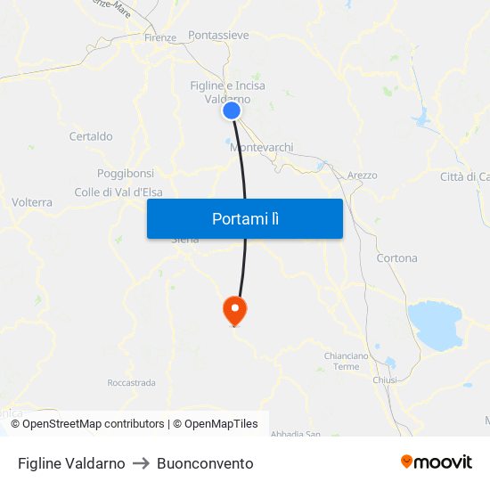 Figline Valdarno to Buonconvento map
