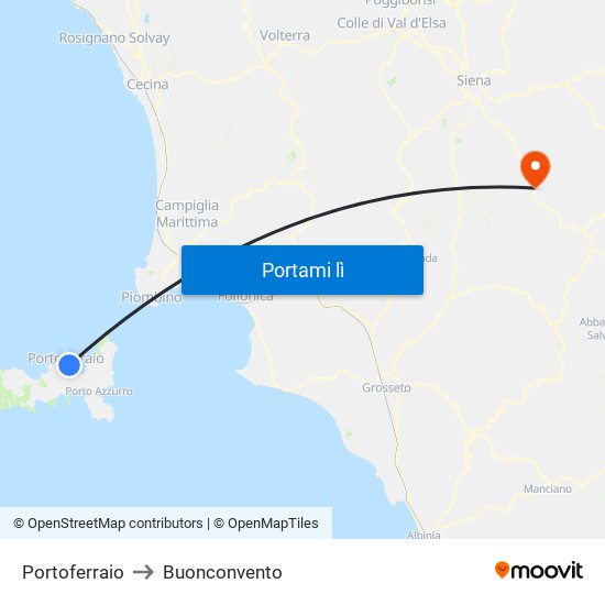 Portoferraio to Buonconvento map