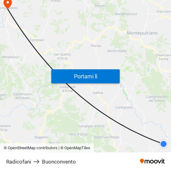 Radicofani to Buonconvento map