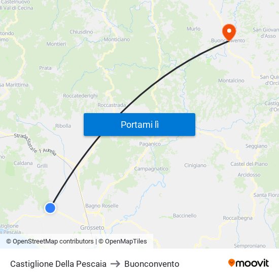 Castiglione Della Pescaia to Buonconvento map