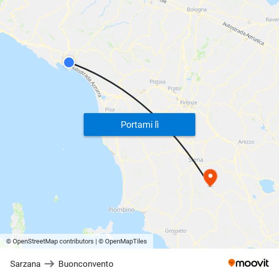 Sarzana to Buonconvento map