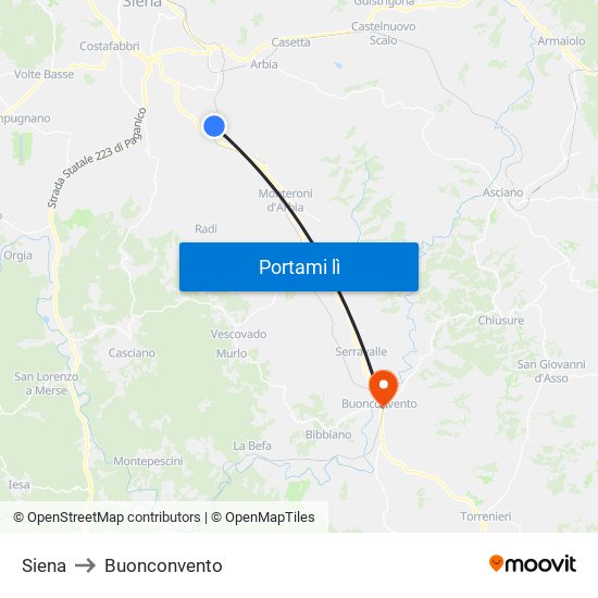 Siena to Buonconvento map
