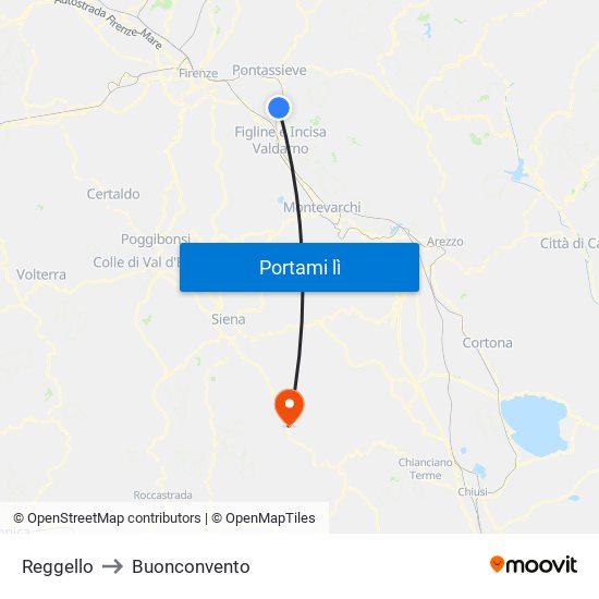 Reggello to Buonconvento map