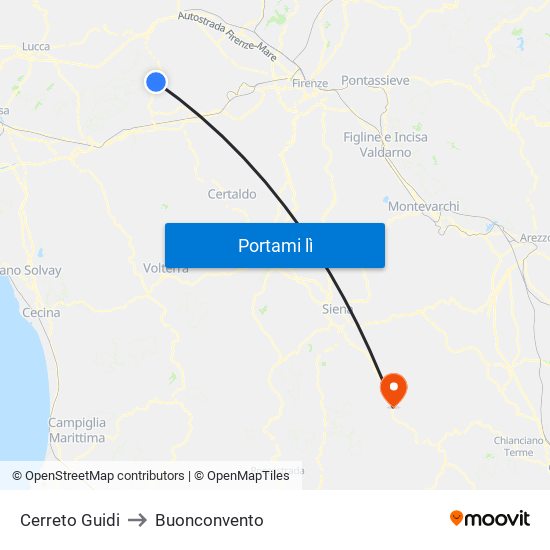 Cerreto Guidi to Buonconvento map